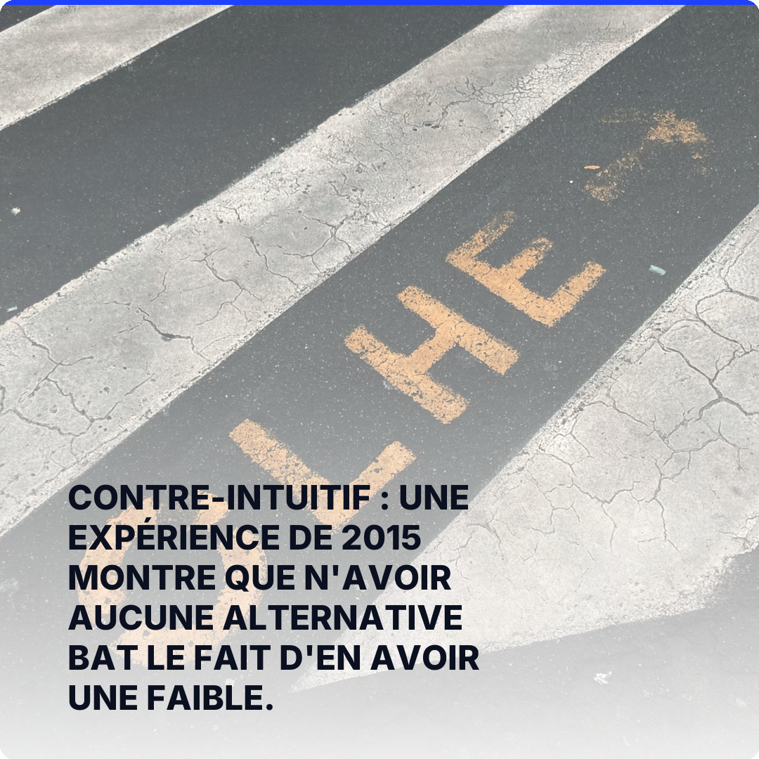 Contre-intuitif : une expérience de 2015 montre que n'avoir aucune alternative bat le fait d'en avoir une faible.
