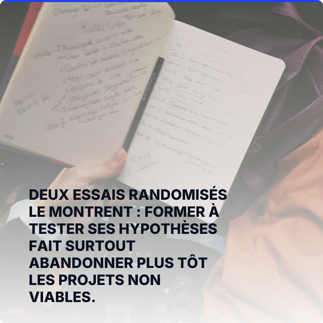 Deux essais randomisés le montrent : former à tester ses hypothèses fait surtout abandonner plus tôt les projets non viables.