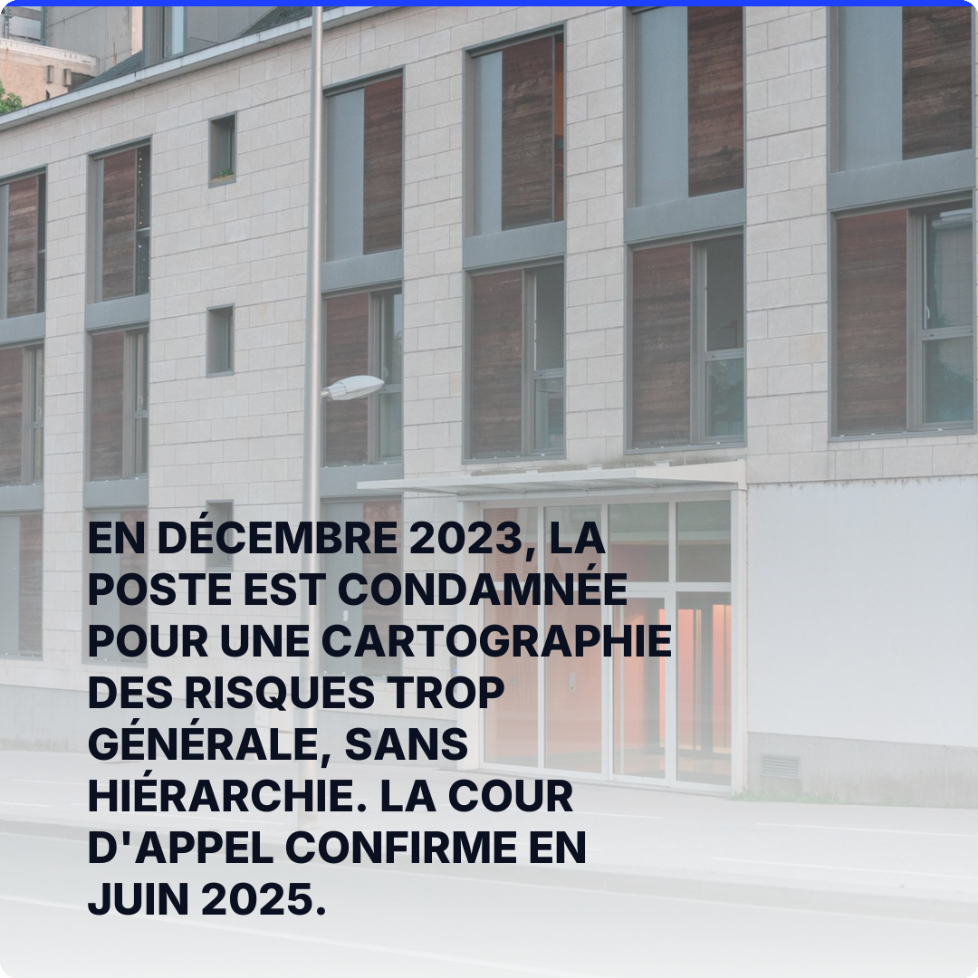 En décembre 2023, La Poste est condamnée pour une cartographie des risques trop générale, sans hiérarchie. La cour d'appel confirme en juin 2025.