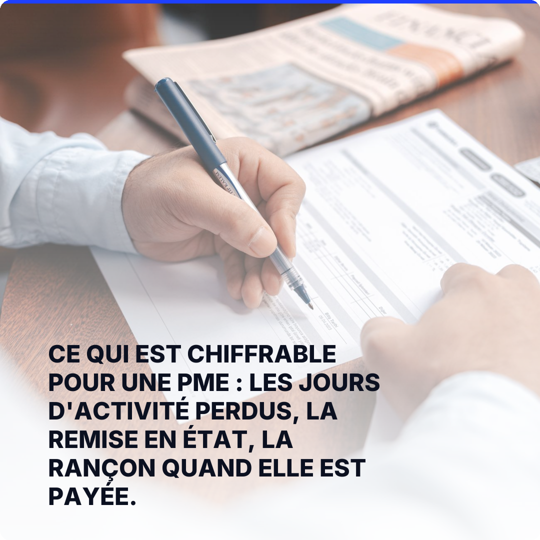 Ce qui est chiffrable pour une PME : les jours d'activité perdus, la remise en état, la rançon quand elle est payée.