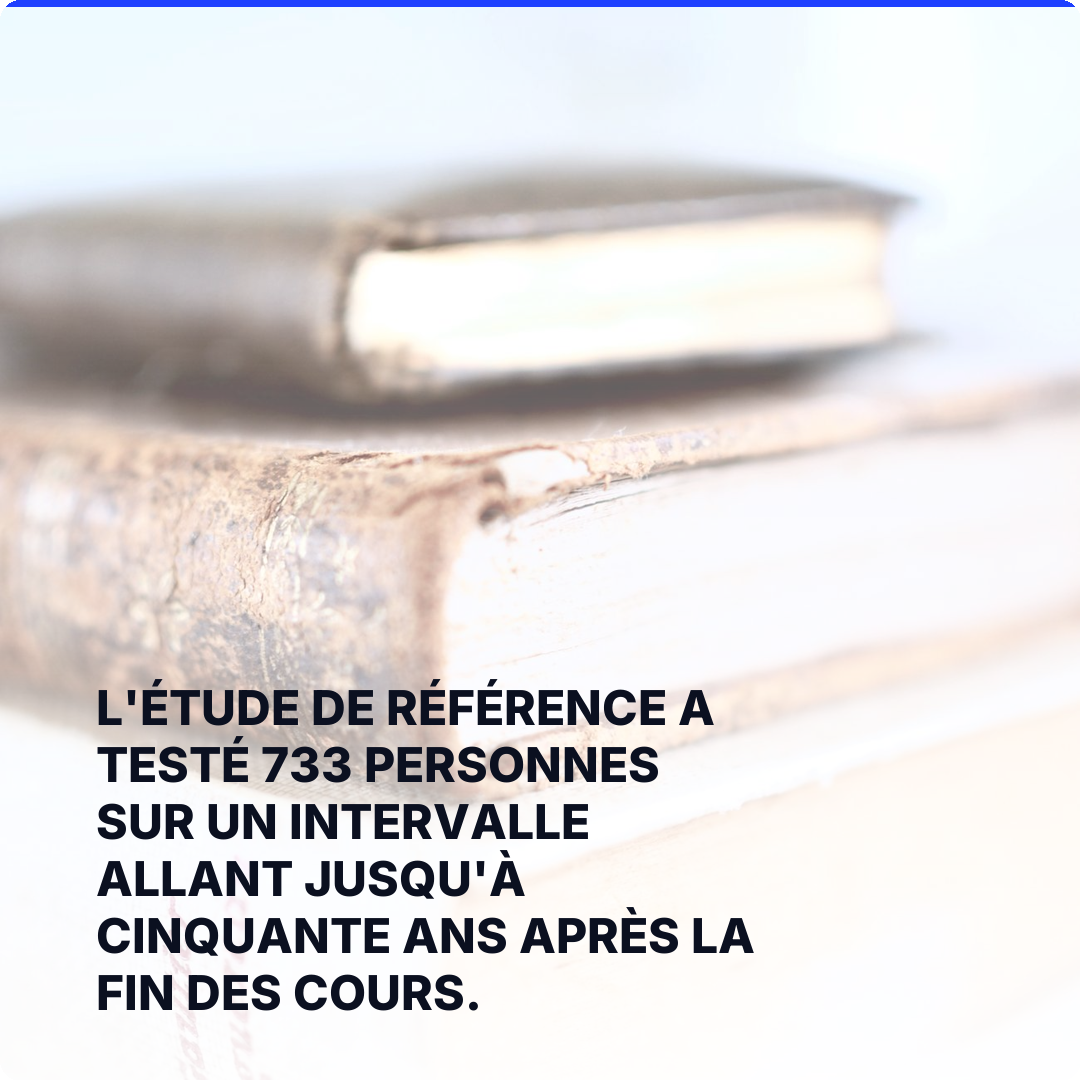 L'étude de référence a testé 733 personnes sur un intervalle allant jusqu'à cinquante ans après la fin des cours.