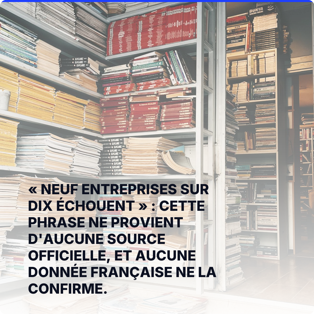 « Neuf entreprises sur dix échouent » : cette phrase ne provient d'aucune source officielle, et aucune donnée française ne la confirme.