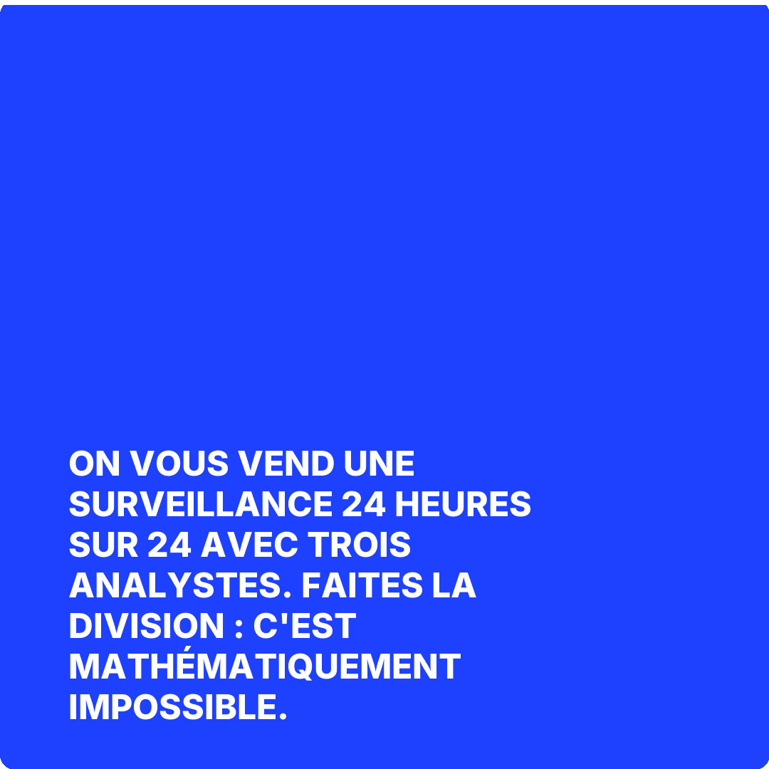 On vous vend une surveillance 24 heures sur 24 avec trois analystes. Faites la division : c'est mathématiquement impossible.