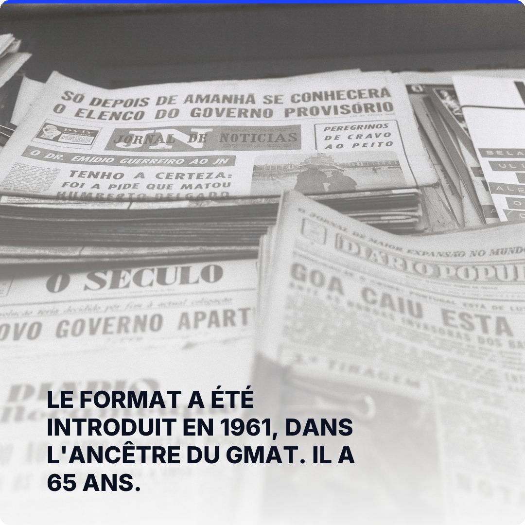 Le format a été introduit en 1961, dans l'ancêtre du GMAT. Il a 65 ans.