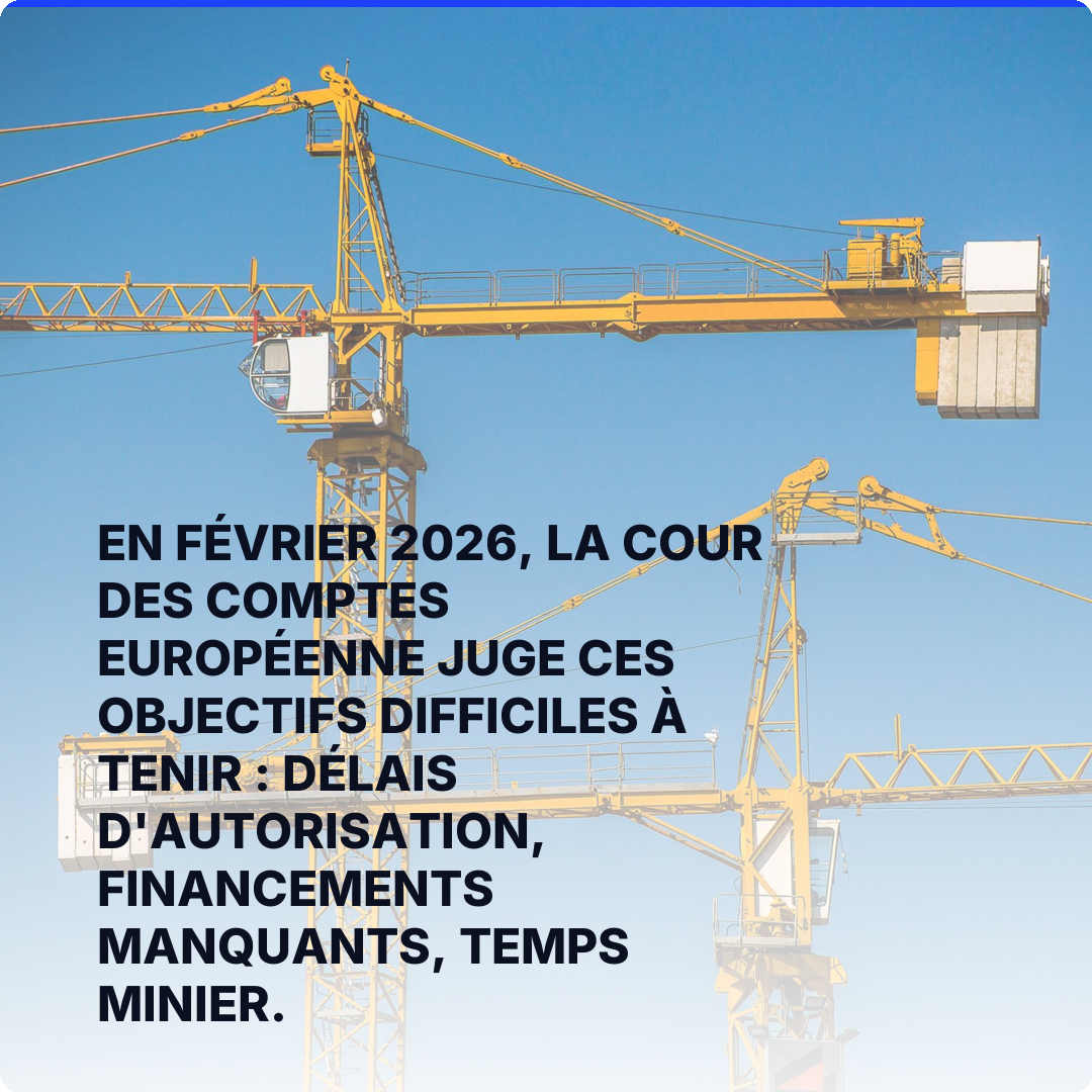 En février 2026, la Cour des comptes européenne juge ces objectifs difficiles à tenir : délais d'autorisation, financements manquants, temps minier.