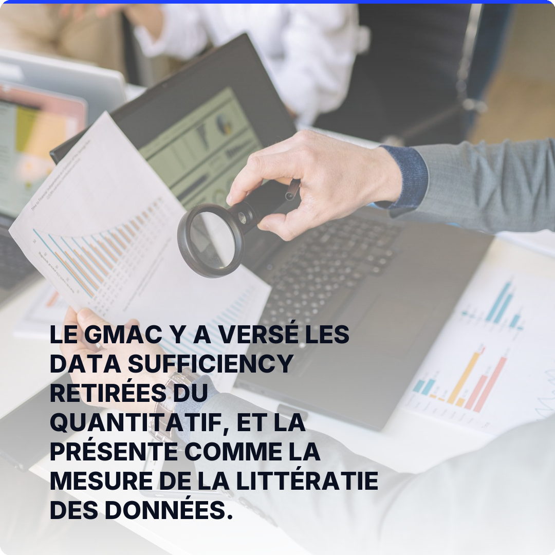 Le GMAC y a versé les Data Sufficiency retirées du quantitatif, et la présente comme la mesure de la littératie des données.