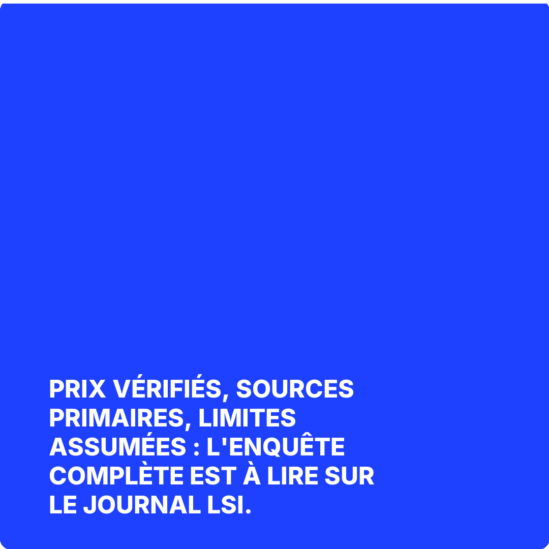 Prix vérifiés, sources primaires, limites assumées : l'enquête complète est à lire sur Le Journal LSI.