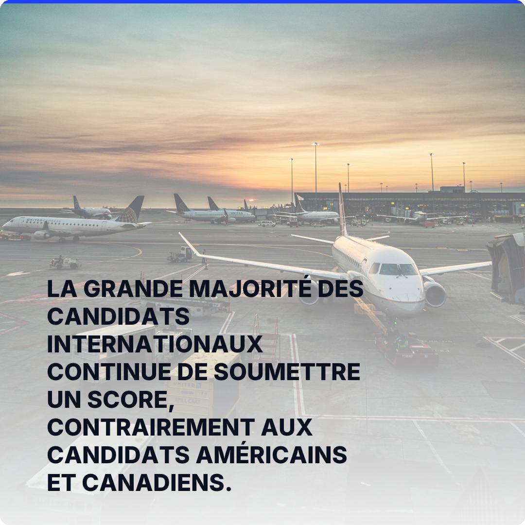 La grande majorité des candidats internationaux continue de soumettre un score, contrairement aux candidats américains et canadiens.