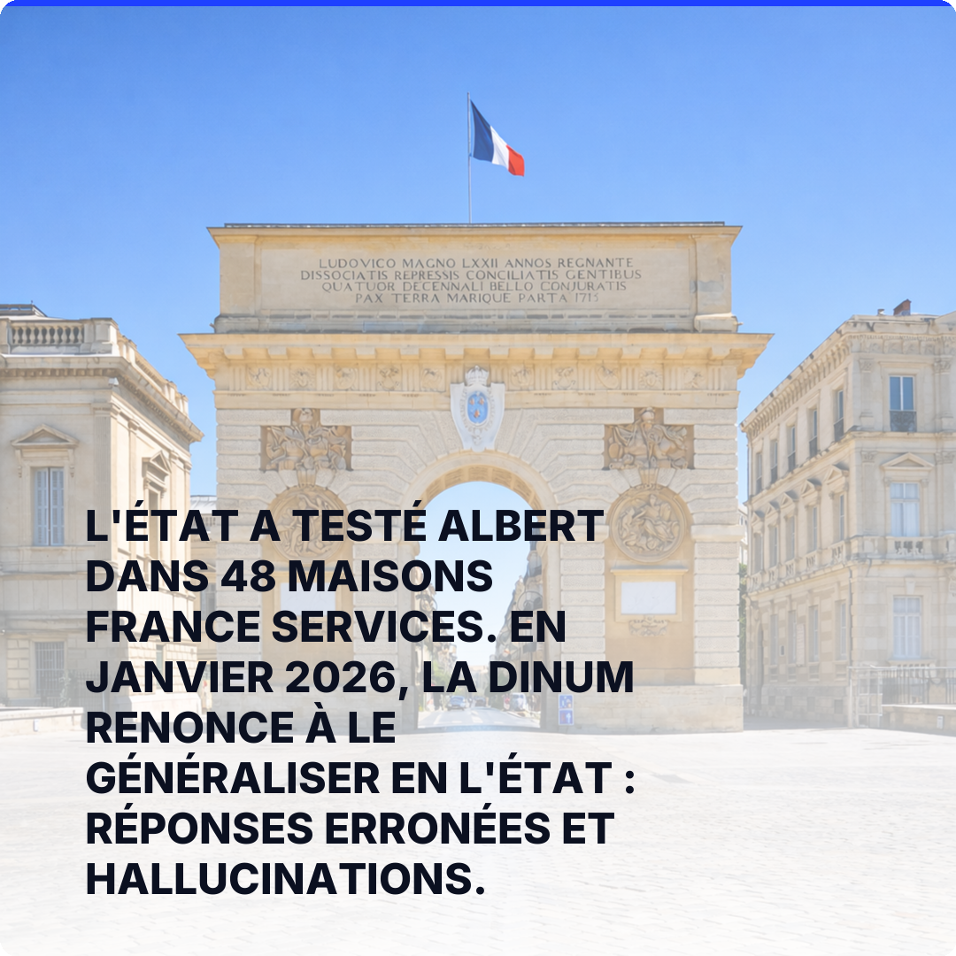 L'État a testé Albert dans 48 maisons France Services. En janvier 2026, la DINUM renonce à le généraliser en l'état : réponses erronées et hallucinations.