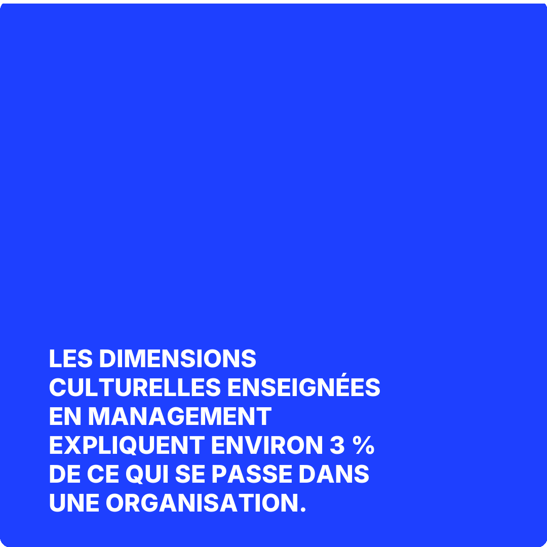 Les dimensions culturelles enseignées en management expliquent environ 3 % de ce qui se passe dans une organisation.