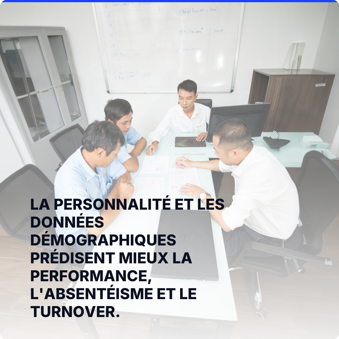 La personnalité et les données démographiques prédisent mieux la performance, l'absentéisme et le turnover.