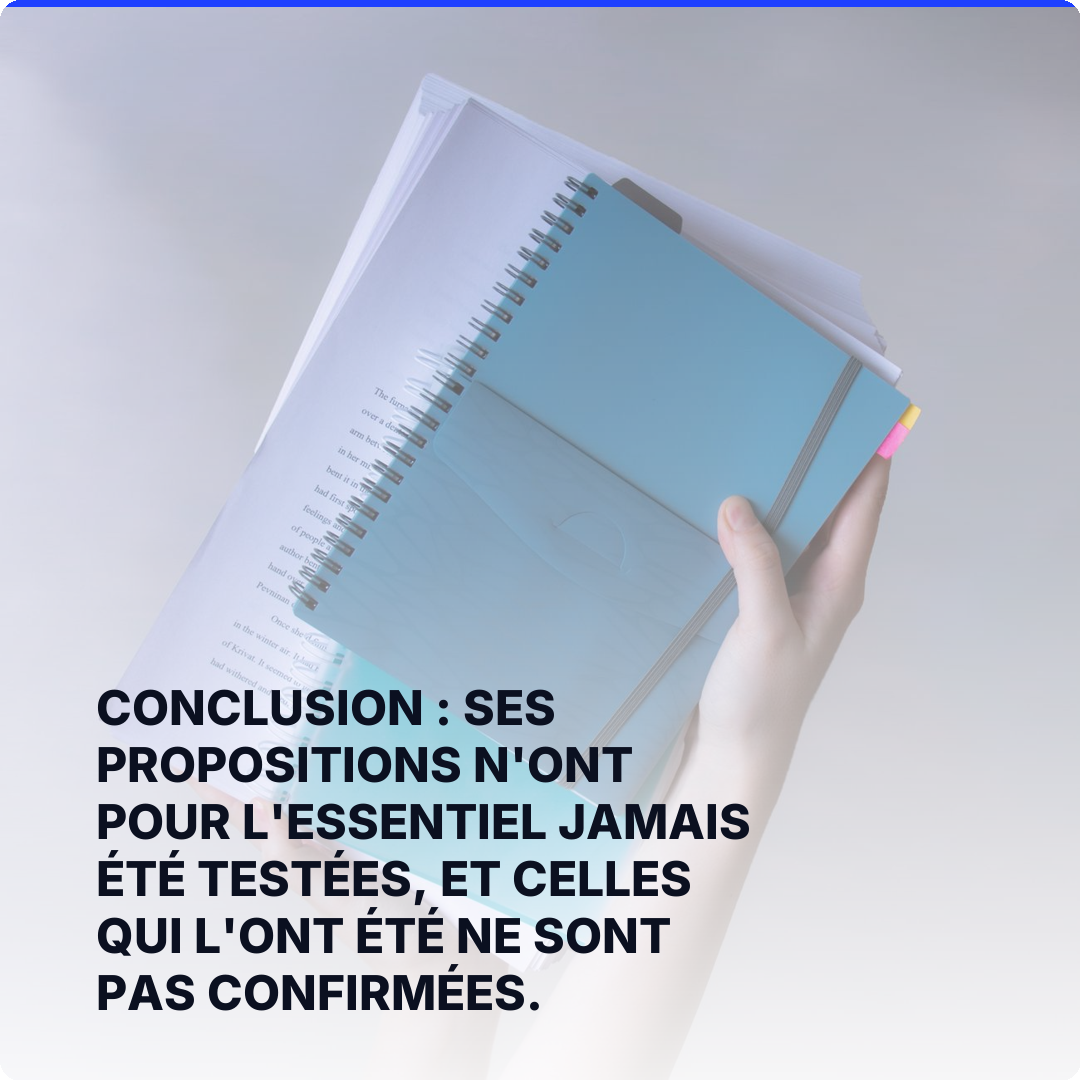 Conclusion : ses propositions n'ont pour l'essentiel jamais été testées, et celles qui l'ont été ne sont pas confirmées.
