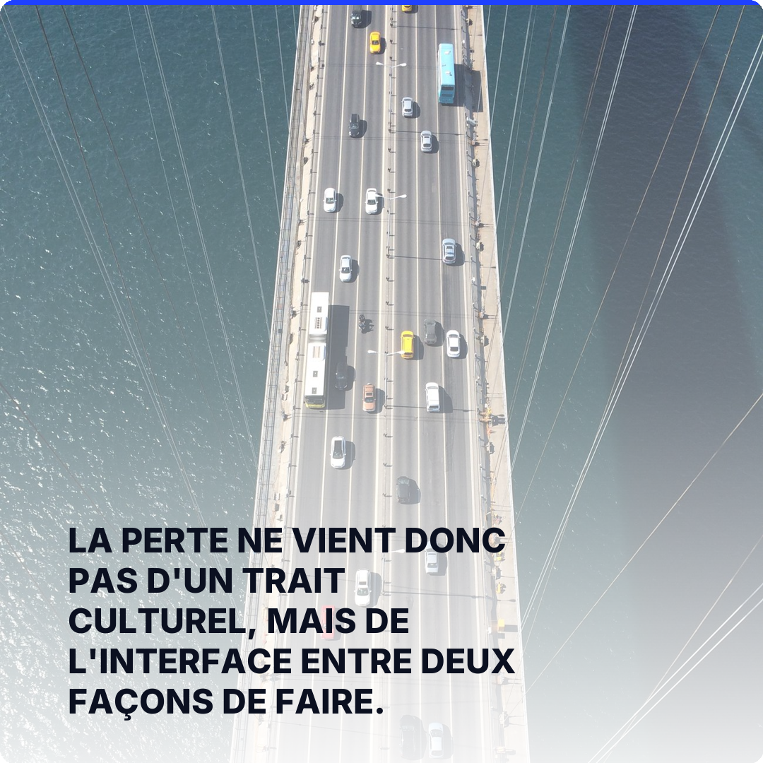 La perte ne vient donc pas d'un trait culturel, mais de l'interface entre deux façons de faire.
