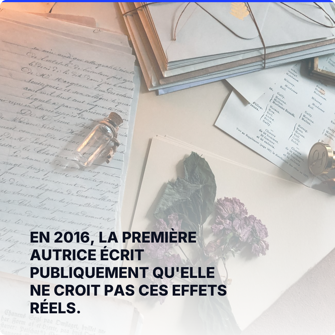 En 2016, la première autrice écrit publiquement qu'elle ne croit pas ces effets réels.