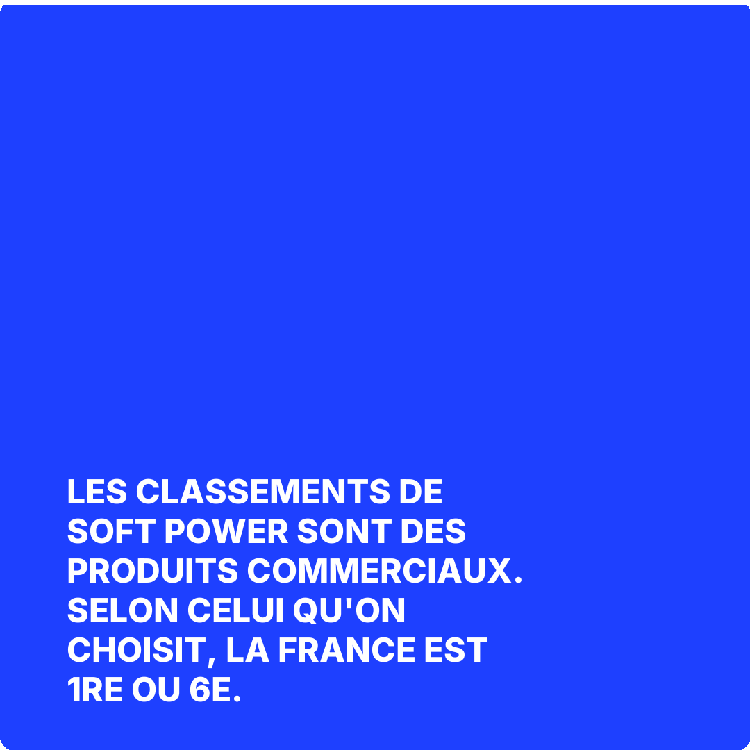 Les classements de soft power sont des produits commerciaux. Selon celui qu'on choisit, la France est 1re ou 6e.