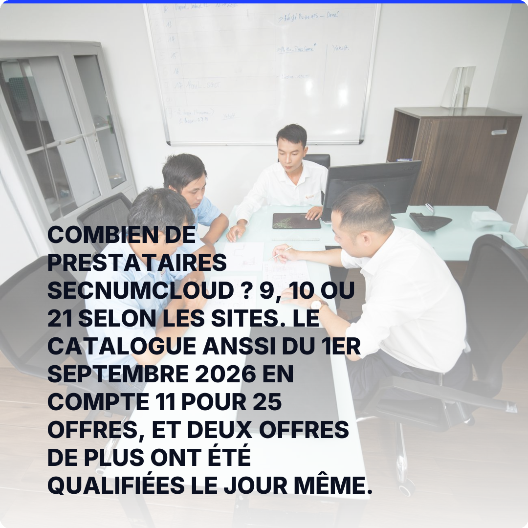 Combien de prestataires SecNumCloud ? 9, 10 ou 21 selon les sites. Le catalogue ANSSI du 1er septembre 2026 en compte 11 pour 25 offres, et deux offres de plus ont été qualifiées le jour même.