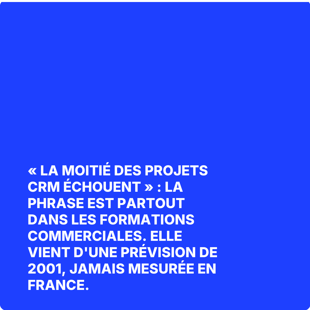« La moitié des projets CRM échouent » : la phrase est partout dans les formations commerciales. Elle vient d'une prévision de 2001, jamais mesurée en France.