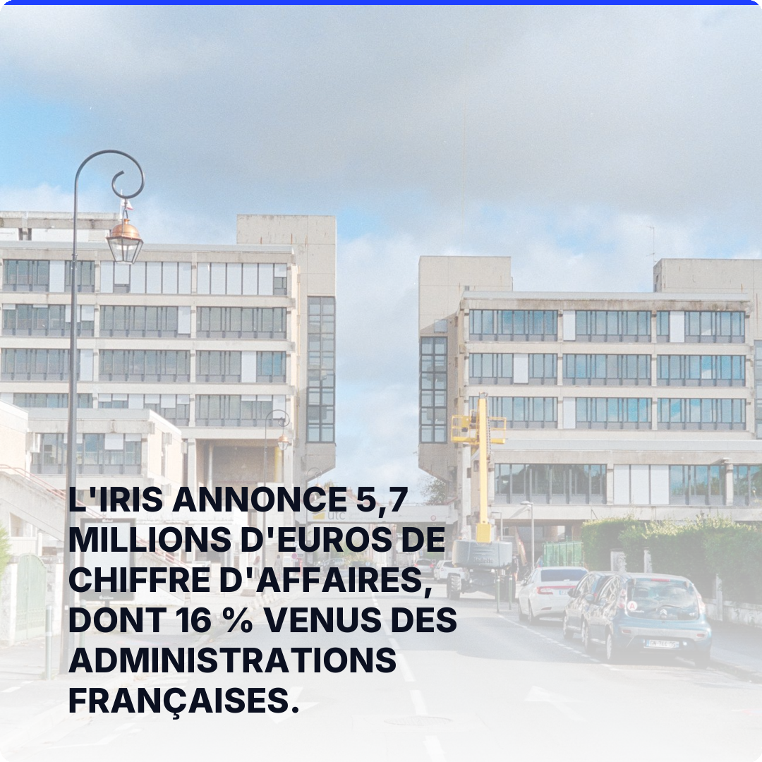 L'IRIS annonce 5,7 millions d'euros de chiffre d'affaires, dont 16 % venus des administrations françaises.