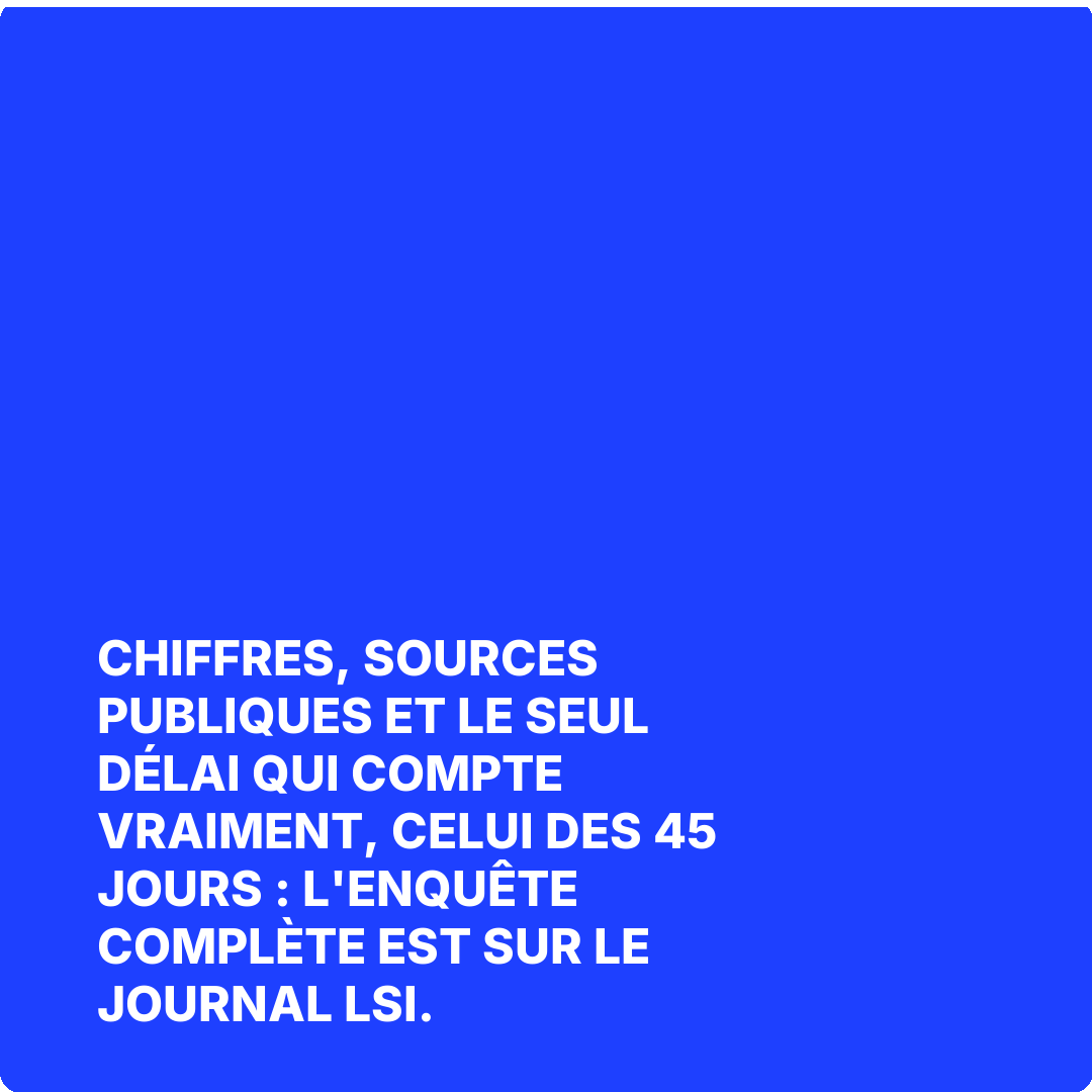 Chiffres, sources publiques et le seul délai qui compte vraiment, celui des 45 jours : l'enquête complète est sur Le Journal LSI.