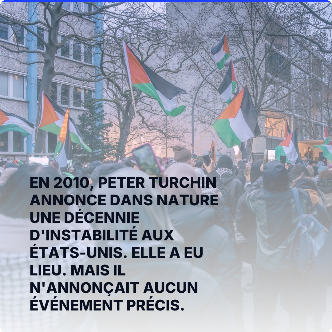 En 2010, Peter Turchin annonce dans Nature une décennie d'instabilité aux États-Unis. Elle a eu lieu. Mais il n'annonçait aucun événement précis.