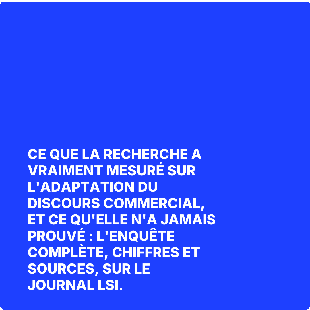 Ce que la recherche a vraiment mesuré sur l'adaptation du discours commercial, et ce qu'elle n'a jamais prouvé : l'enquête complète, chiffres et sources, sur Le Journal LSI.